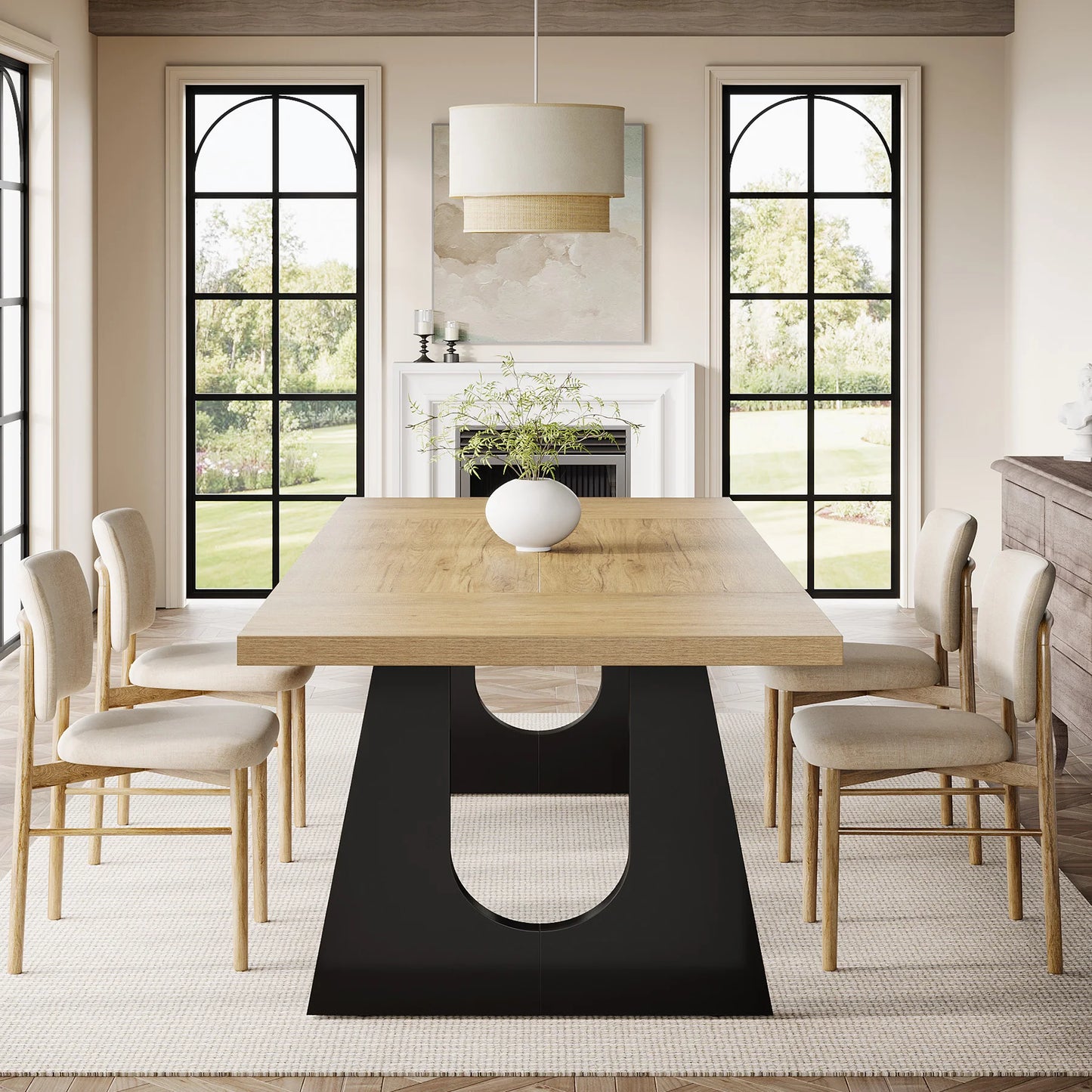 Tribesigns Large Dining Table for 6-8 People, 70.9-Inch Wood Rustic Rectangular Table with Black Wooden Legs