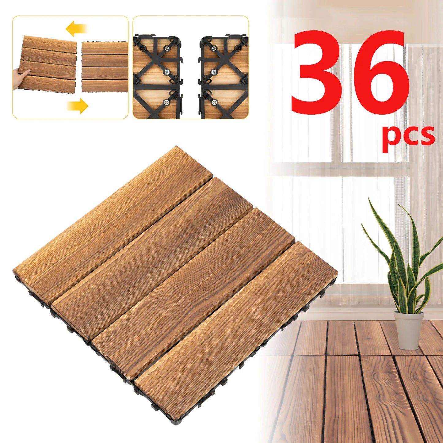 Outdoor Hardwood Flooring Tiles Interlock Edge Waterproof for Patio