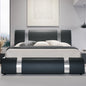 Modern Faux Leather Bed Frame with Iron Pieces Decor, Low Profile Platform Bed with Height-Adjustable Headboard