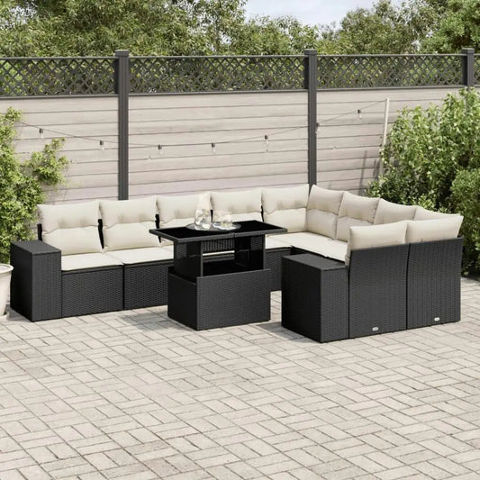 Garden Sofa Set Black PE Rattan Modular Outdoor Seating Furniture for Patio Balcony and Garden Decor