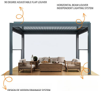 Modern Outdoor Waterproof Aluminum Louvered Sunroof Pergola Sun Shade Frame Electric Pergola Louvered Roof Aluminium Canopy