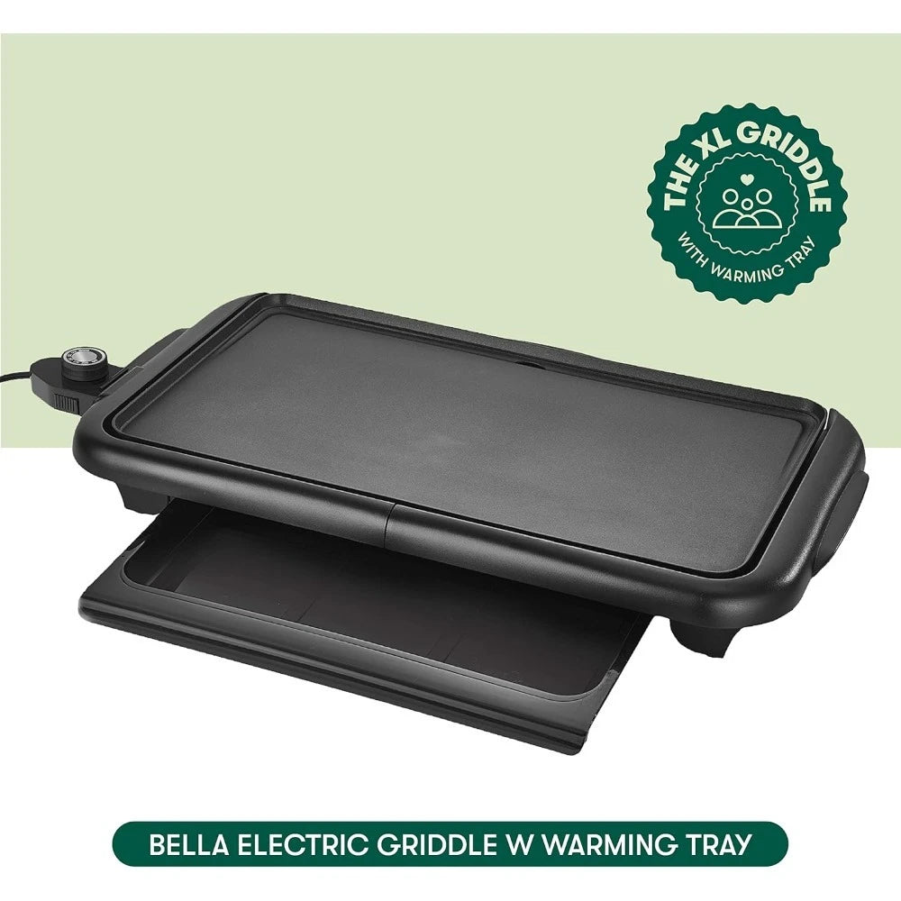 Electric Smokeless Indoor Grill Nonstick Griddle with Warming Tray Adjustable Temperature Cool Touch Handles PFOA PTFE