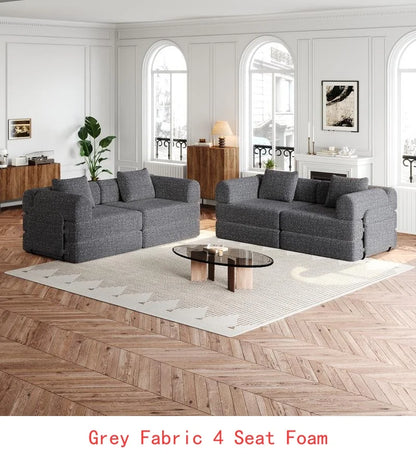 8-Seater Convertible Chenille Sofa Bed with Side Storage Pockets, Foldable for Living Rooms, Bedrooms, and Studies, Carpeted