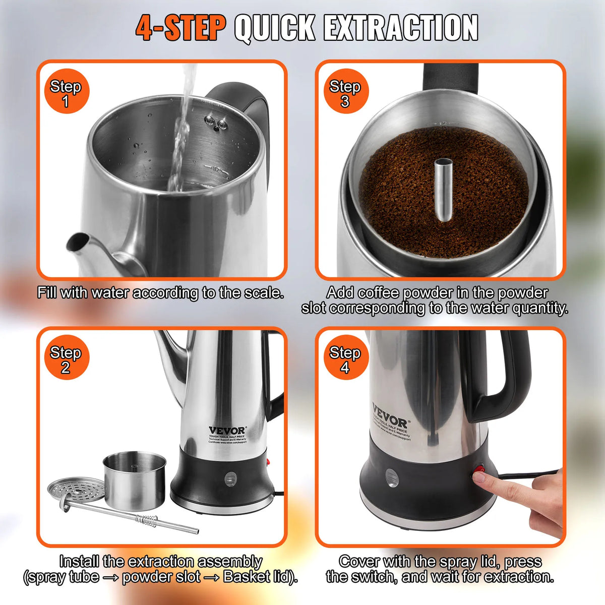 12-Cup Electric Percolator Coffee Pot 304 Stainless Steel Coffee Percolator with Keep Warm Function
