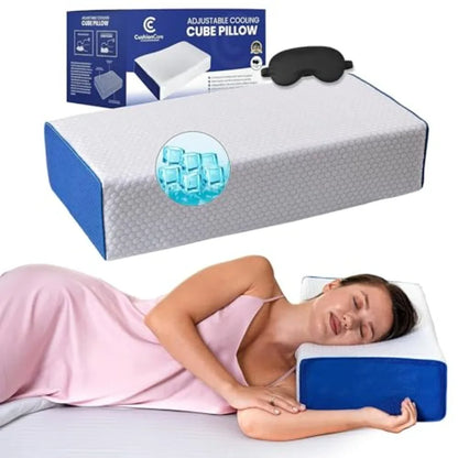 Cube Pillow for Side Sleepers Adjustable Height 4 5" Cooling Memory Foam Cervical Pillow for Neck and Shoulder Pain Relief Rect