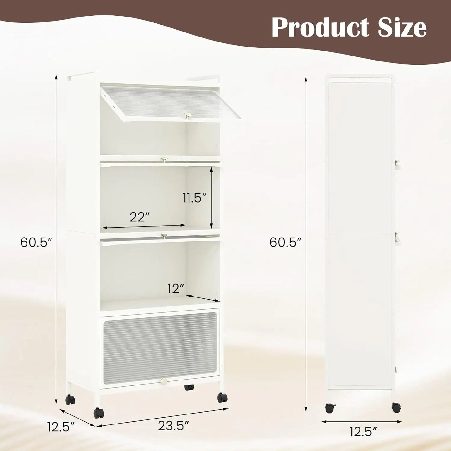5-Tier Mobile Kitchen Storage Cabinet, Flip Door Cabinets, Bread Rack, Coffee Stand, Bakers Rack with 4 Lockable Casters for Di