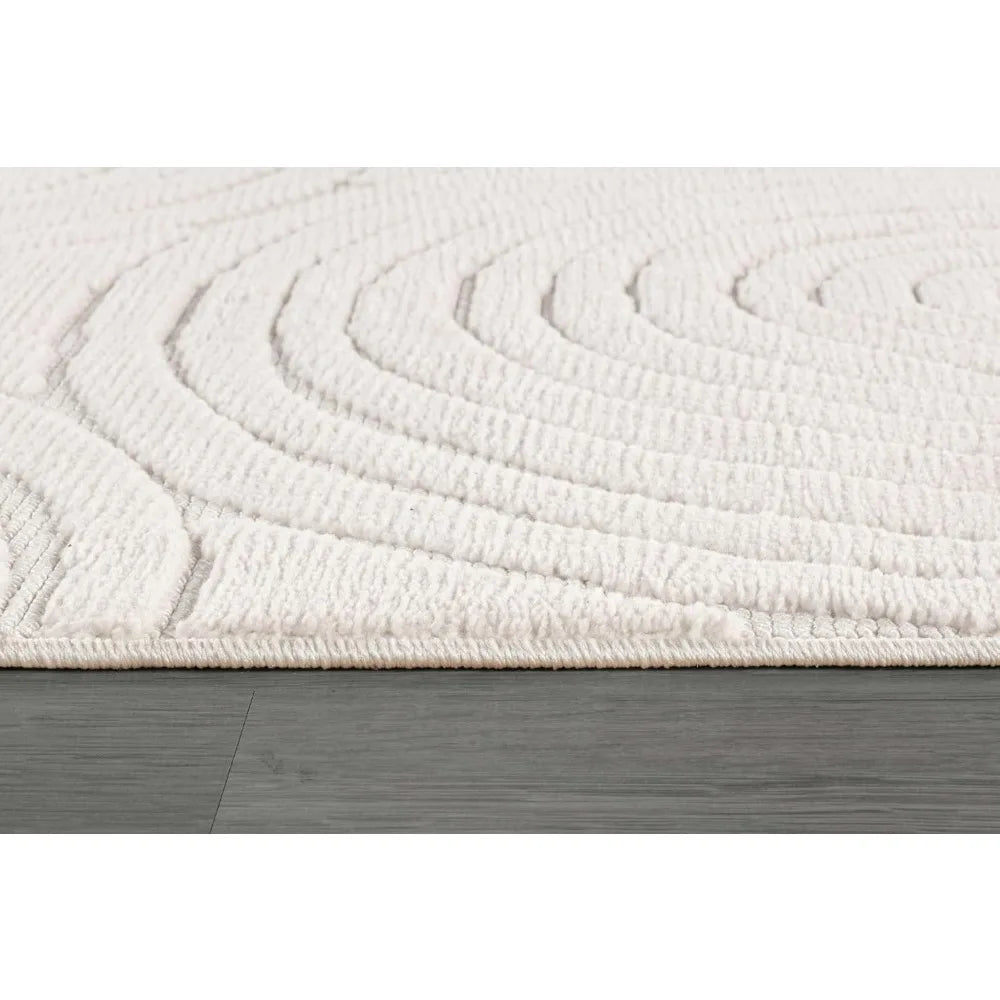 Micro Loop Area Rug Light Gray 9x12 Geometric Modern Luxury Circular Durable Soft Indoor Rugs for Living Dining Room