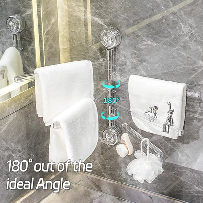 Bathroom Towel Pole Non Perforated Wall Mounted Suction Cup Storage Rack Bathroom Multi Pole Rotating Towel Storage Rack