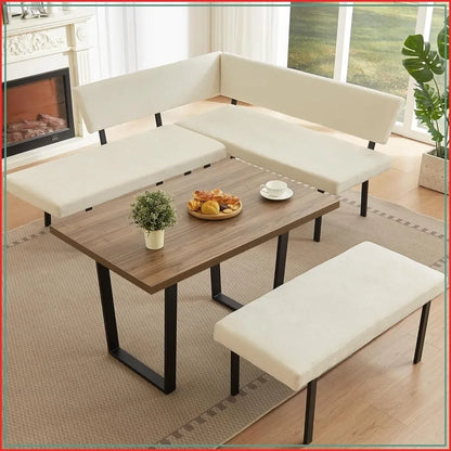 3-Piece Corner Dining Table Set with Bench, 67'' Space-Saving Breakfast Nook for Kitchen