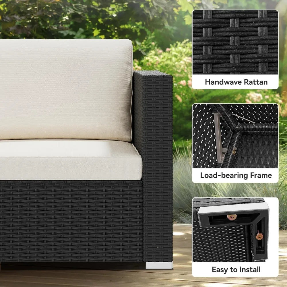 7 Pieces Patio Furniture Set, Sectional Sofa PE Rattan Wicker Conversation Set Outside Couch with Table and Cushions for Porch