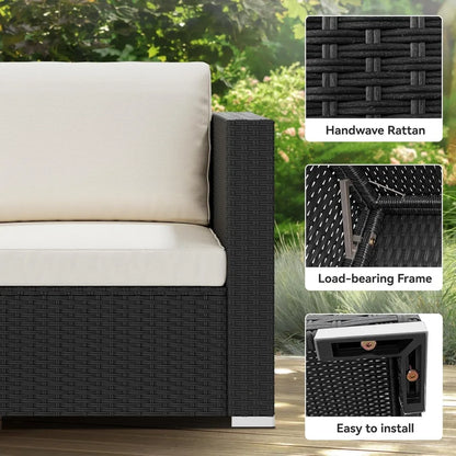 7 Pieces Patio Furniture Set, Sectional Sofa PE Rattan Wicker Conversation Set Outside Couch with Table and Cushions for Porch