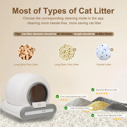 Self-Cleaning Cat Litter Box App Control, ONLY Supports 2.4G WiFi w/Litter Mat&Trash Bags, Fit for Tofu & Mixed Litter