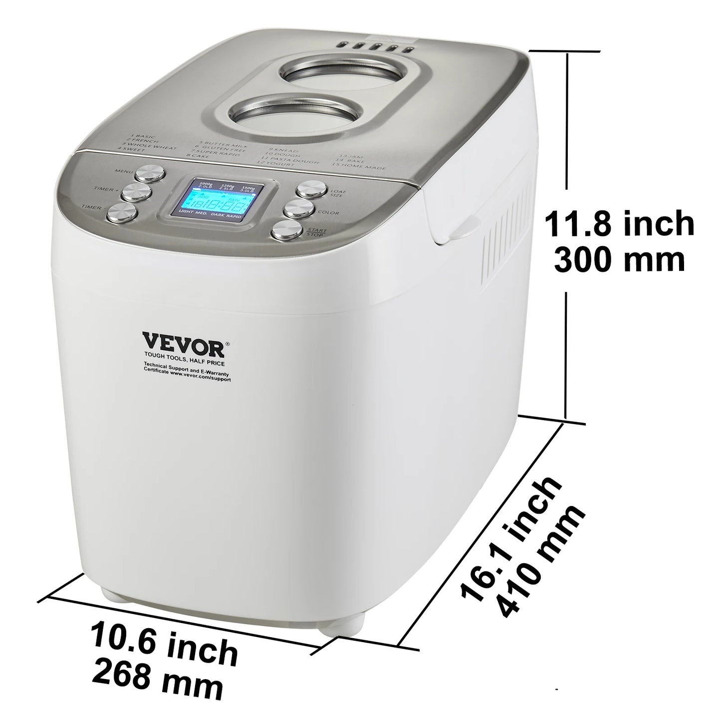 2/3 LB Bread Maker 15-in-1 Dough Machine Nonstick Ceramic Pan Automatic Bread maker with Gluten Free Setting