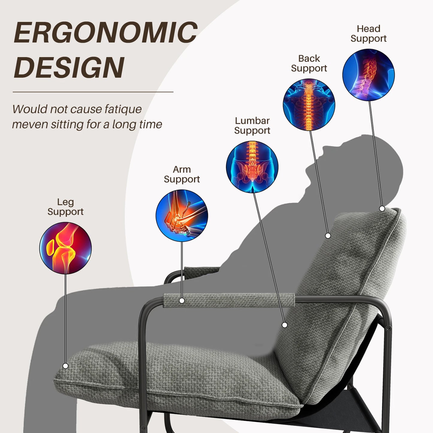 Sling Accent Chair Set of 2, Metal Framed Armchair with Removable Storage Bag, Upholstered Living Room Chairs