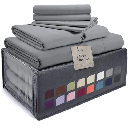 Luxury 6 Piece Bed Sheets for Queen Size Bed, with Elastic