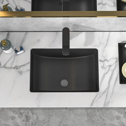 Modern Ceramic Undermount Bathroom Sink 21x15 Inch Rectangular Vessel Vanity Basin with Overflow