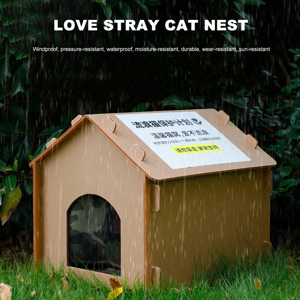 Outside Cat House Waterproof Warm Cat Shelter Foldable Cat Outdoor House Collapsible Insulated Pet House for Four Season