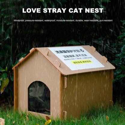 Outside Cat House Waterproof Warm Cat Shelter Foldable Cat Outdoor House Collapsible Insulated Pet House for Four Season