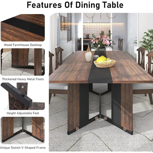 Large Rectangular Dining Table Waterproof Top Adjust Modern Kitchen Table Family Gatherings Coffee Office Display Game
