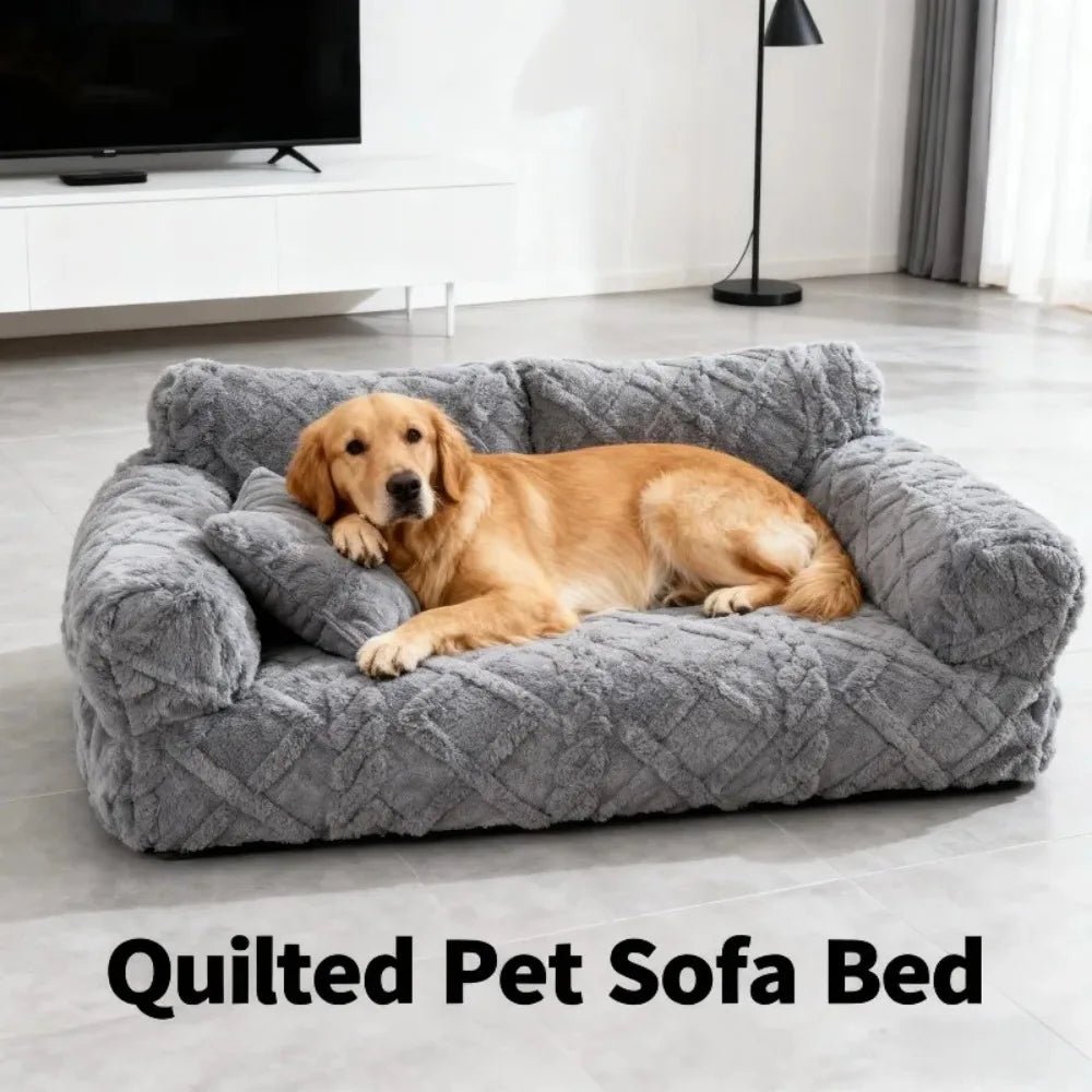 Plush Pet Sofa Bed - Extra Thick Winter Warmth Large Detachable Washable Dog Cat Cover Pet Sofa