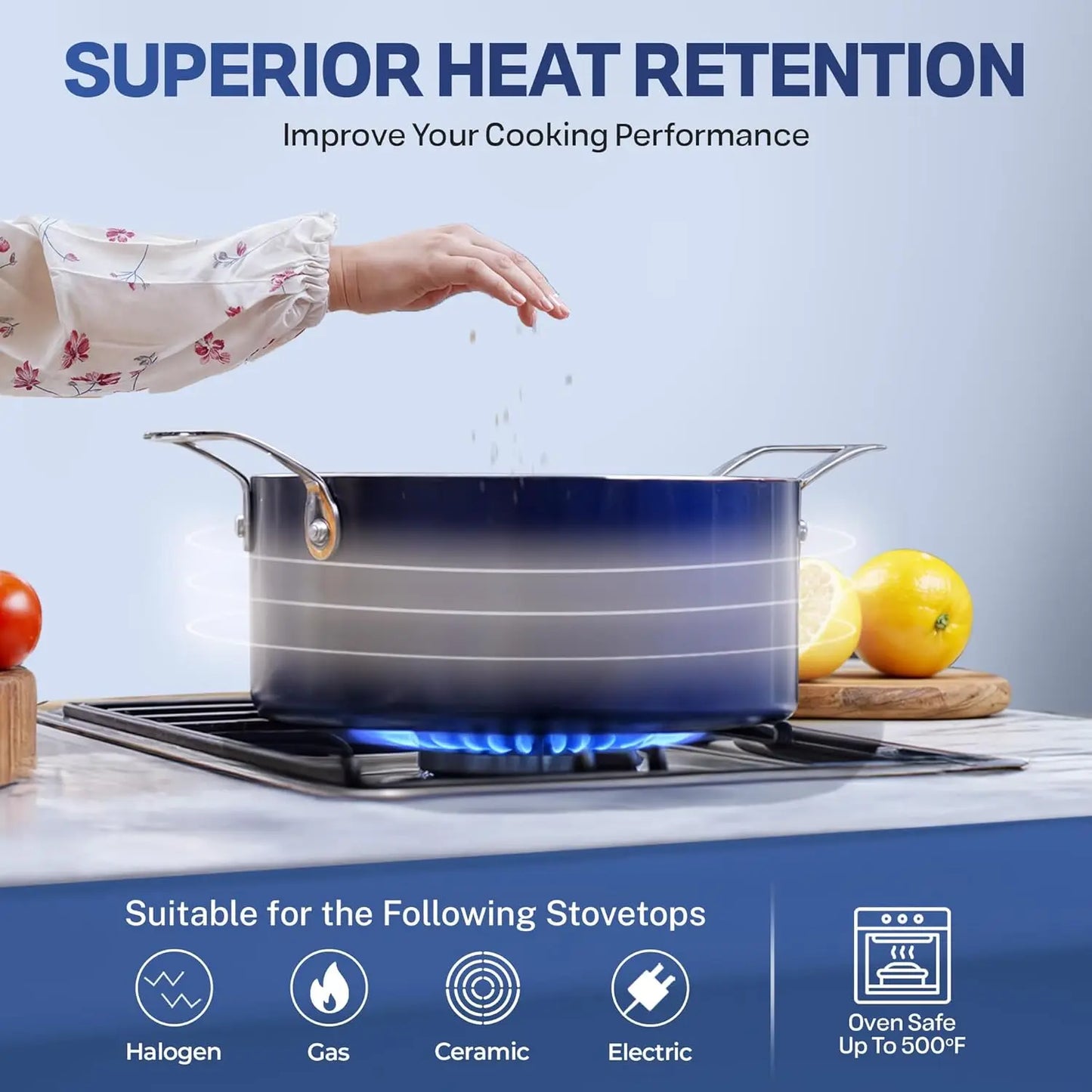 True 20 Pc Pots and Pans Set Non Stick Cookware Set with Deep Square Pan and Bakeware Set, Non Toxic PFOA PFOS Free, Oven Safe