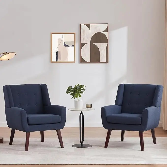 Button Tufted Accent Chairs Set of 2 Upholstered Reading Living Room Chair Mid Century Modern Chair with Linen Fabric Club Chair