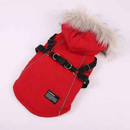 Winter Pet Dog Jacket With Harness Warm Dog Clothes Waterproof Hooded Coat for Small Medium Dogs