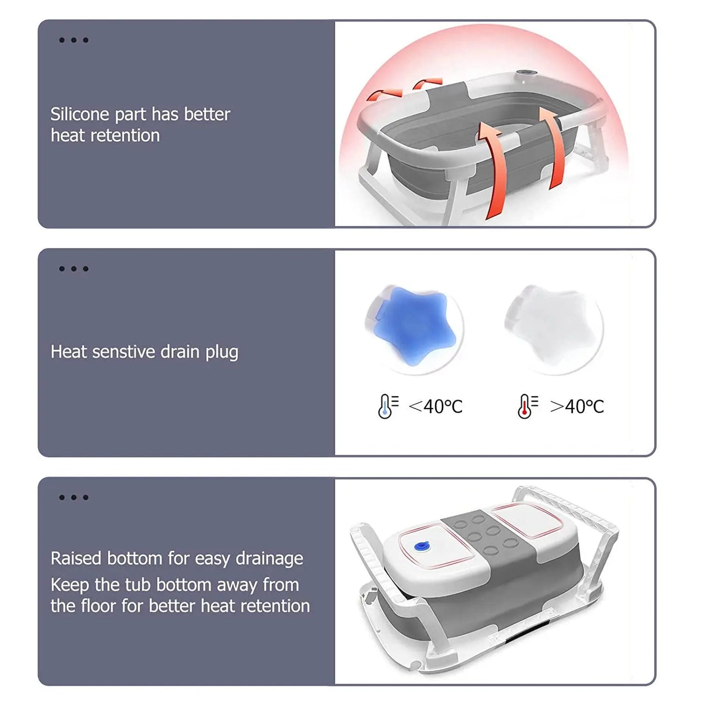 Eco-friendly Baby Bath with Temperature Indicator,Foldable Baby Bathtub for Newborn Baby