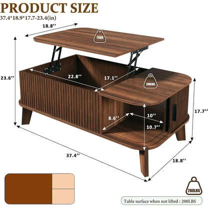 37.4 Modern Coffee Table with Storage, Sliding Door Walnut Living Room Furniture