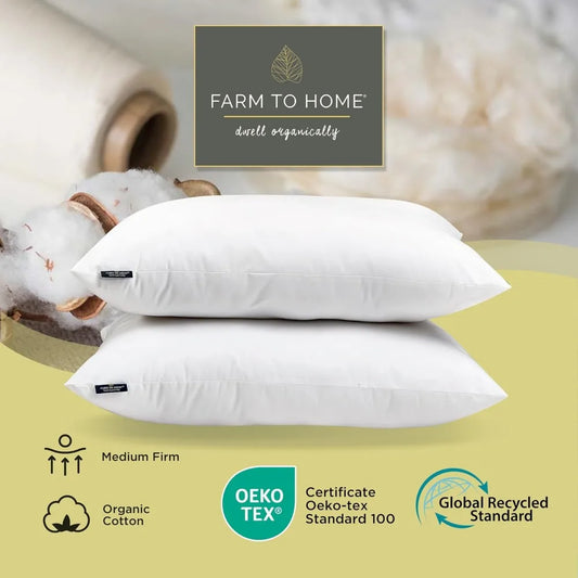 100% Organic Cotton Bed Pillows Queen Size Set of 2 - Down Alternative Hotel Quality White Bedding for Back and Side Sleepers,20