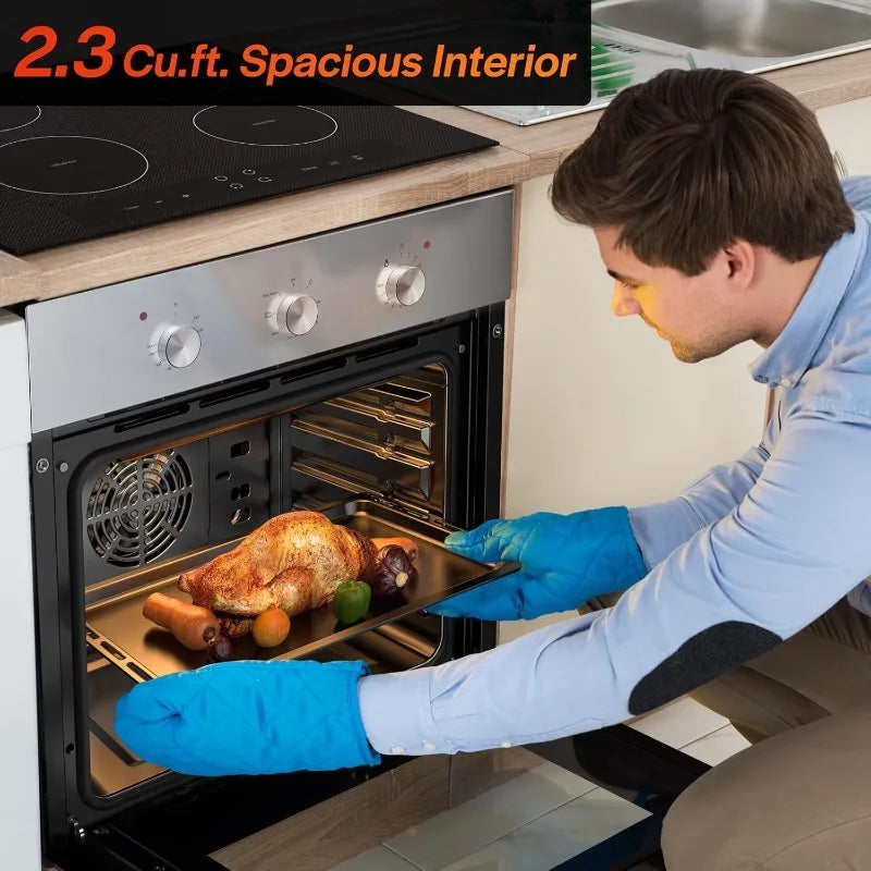 home.24 inch Electric Single Wall Oven with 6 Cooking Funcitons, Built-in Convection System with Mechanical Knob Control,