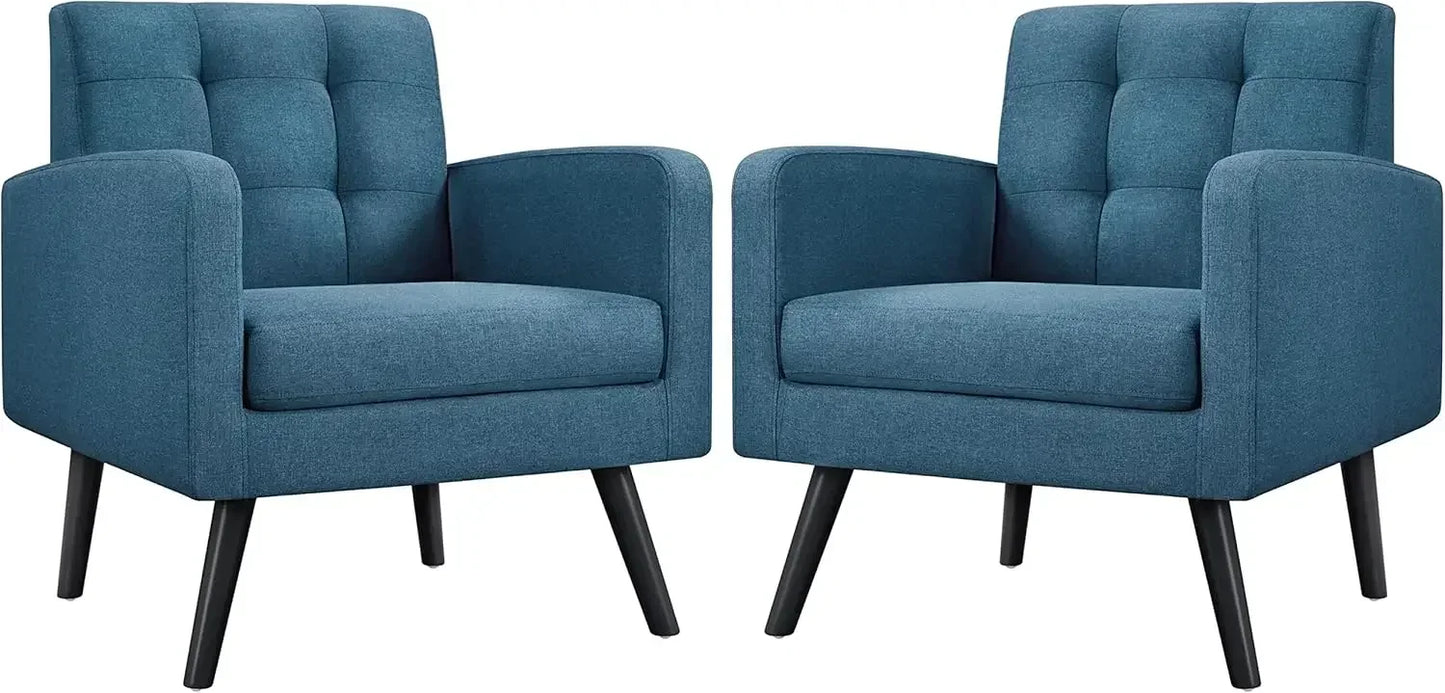 Mid-Century Style Armchair, Modern Upholstered Living Room Chair with Button Tufted Back and Solid Wood Legs