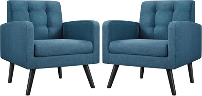Mid-Century Style Armchair, Modern Upholstered Living Room Chair with Button Tufted Back and Solid Wood Legs