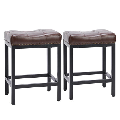Bar Stools Saddle-Style Pu Leather Upholstered Chair Counter Height Bar Stools with Metal Base Saddle Stools For Kitchen