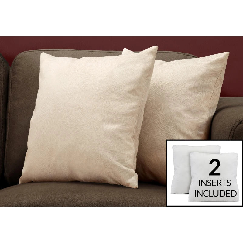 Set Of 2, 18 X 18 Square, Insert Included, Decorative Throw,, Beige Hypoallergenic Polyester