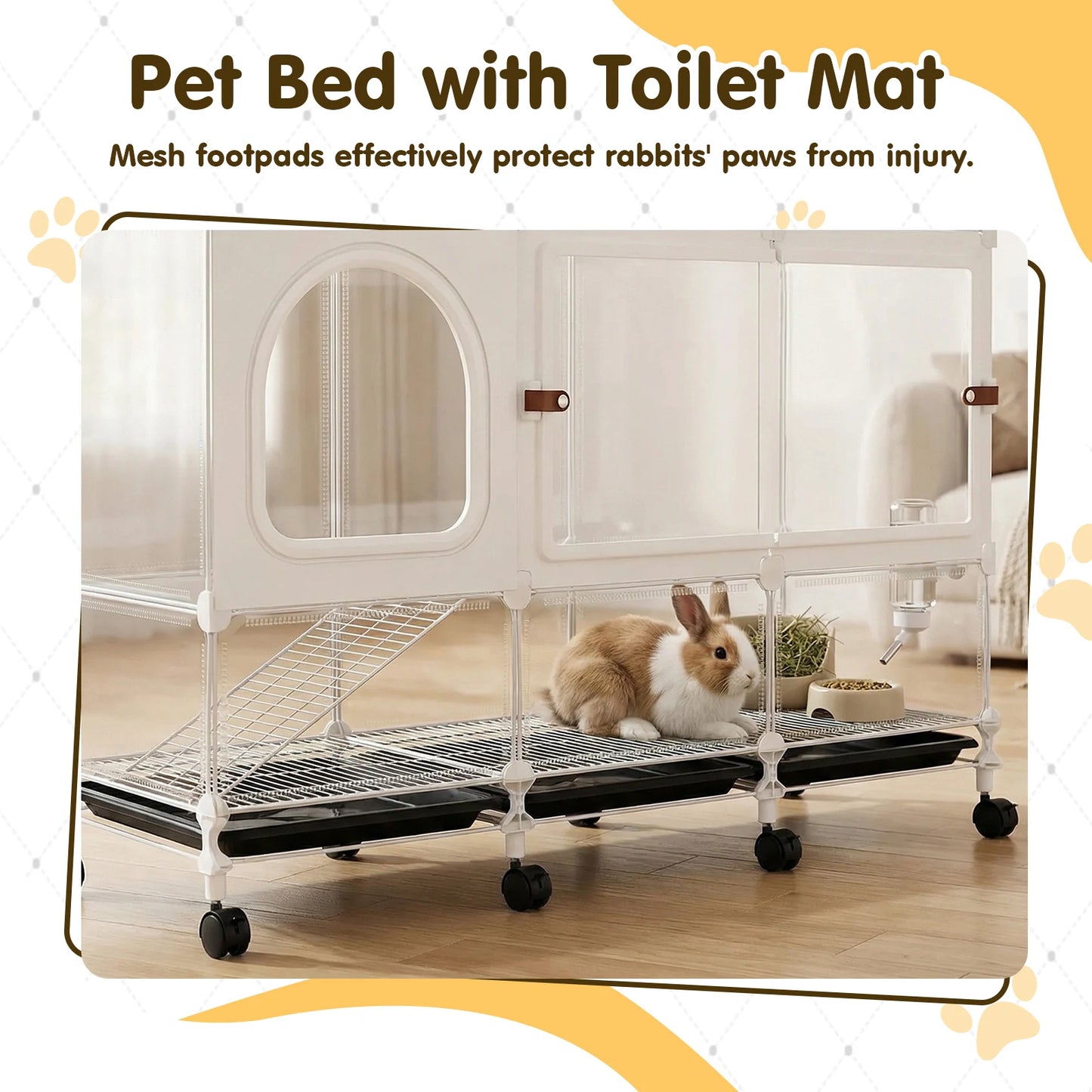 2-Tier Bunny Cage Indoor with Pull Out Tray Clear Panel Critter Cage with Wheels 105x35x66cm for Indoor Animal Chinchillas