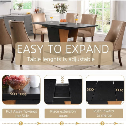 Extendable Dining Room Table for 4 6,46.5in-61.8in Modern Rectangular Table w/Heavy Duty Pedestal,Stor