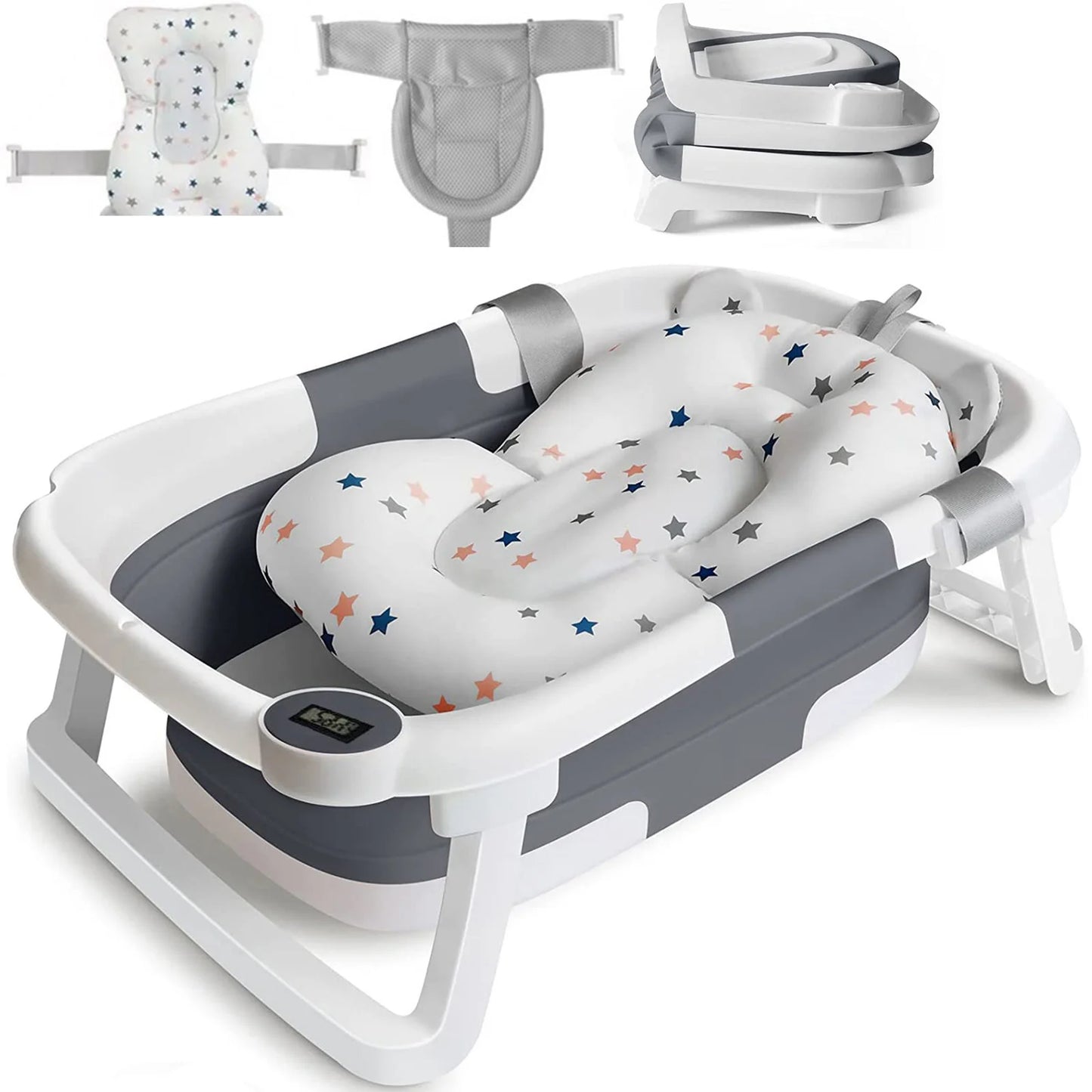 Eco-friendly Baby Bath with Temperature Indicator,Foldable Baby Bathtub for Newborn Baby