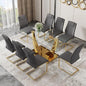 Glass Dining Table Set for 6, Modern Kitchen Table Set for 6, 71" Tempered Glass Tabletop with U-Shaped Gold Base, 7 Ppiece