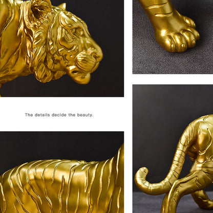 Resin Desktop Tiger Statue Crafts Ornaments Gold American Tiger Sculpture Christmas Gift Collectibles for Home Living Room Decor
