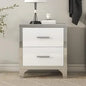Elegant White High Gloss 2-Drawer Mirrored Nightstand with Metal Handles and Legs, Ideal for Bedroom and Living Room