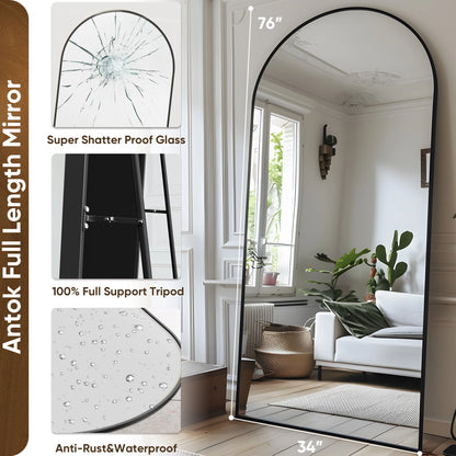 Arch Floor Mirror, 76"x34" Full Length Mirror - Freestanding Full Body Mirror with Stand for Bedroom or Living Room