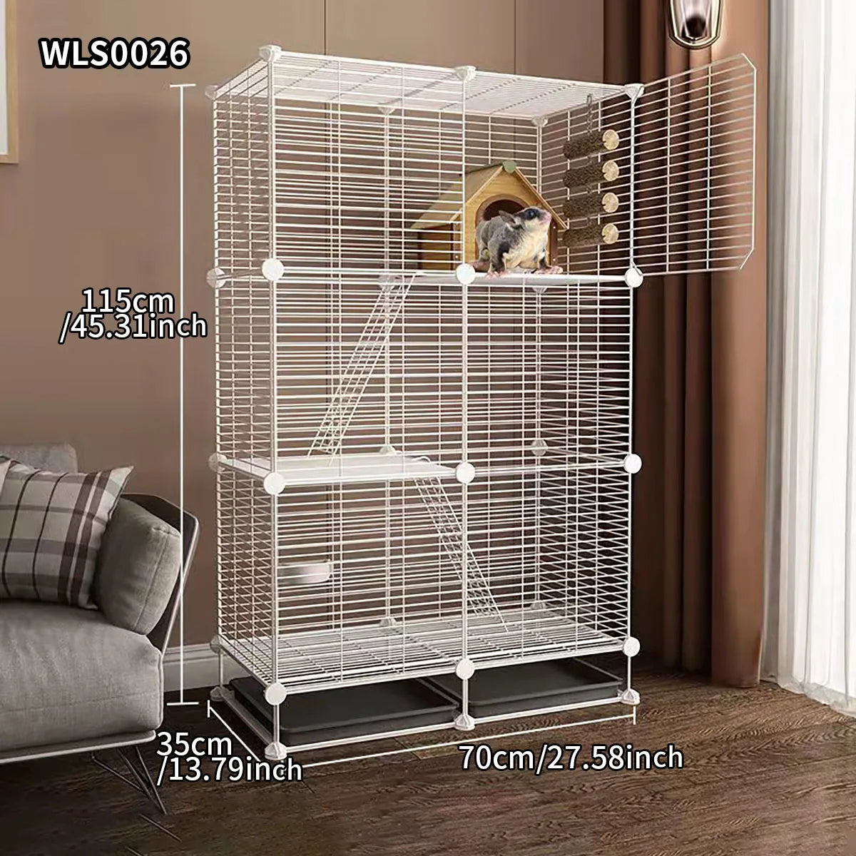 Small Animal Cage for Home Use, Space-Saving, with Toilet, Large Rabbit Cage, Sugar Glider and Squirrel Cage with Tray
