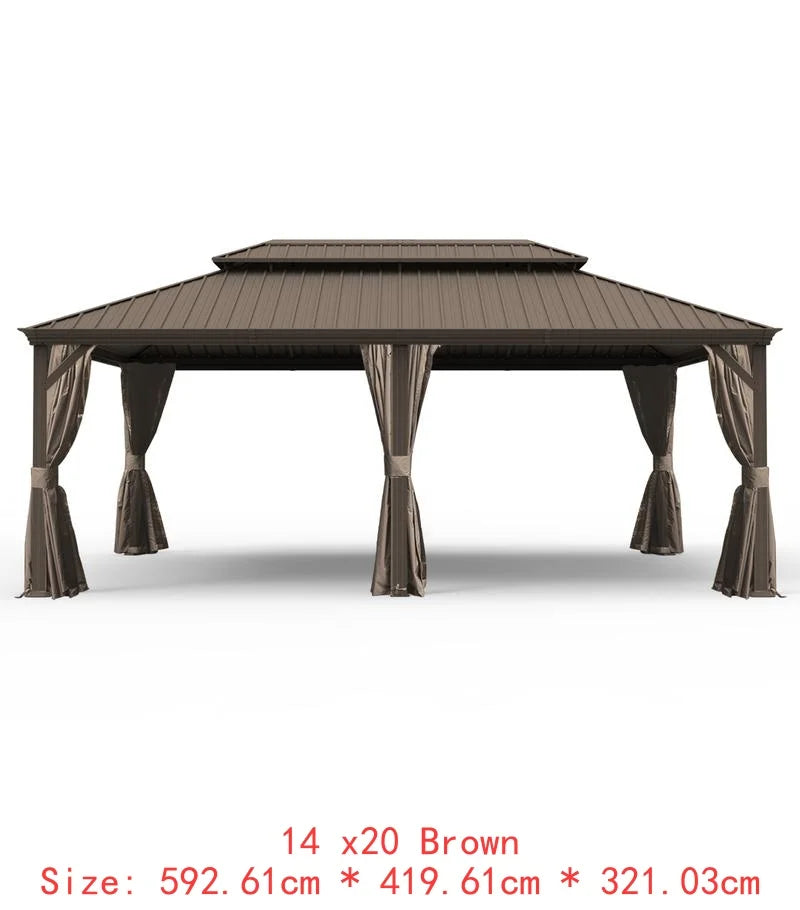 14x24 Hardtop Gazebo, Upgraded Metal Canopy with Drainage, Dual-Layer Galvanized Steel Roof, Includes Curtains & Netting,