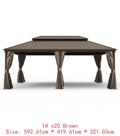 14x24 Hardtop Gazebo, Upgraded Metal Canopy with Drainage, Dual-Layer Galvanized Steel Roof, Includes Curtains & Netting,