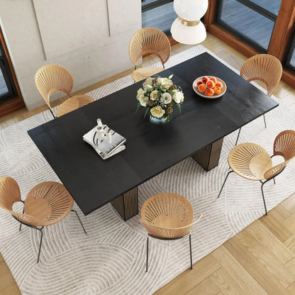 78 Inch Rectangular Dining Table for 6 to 10, Farmhouse Fluted Dining Kitchen Table, Modern Wood Long Dining Table