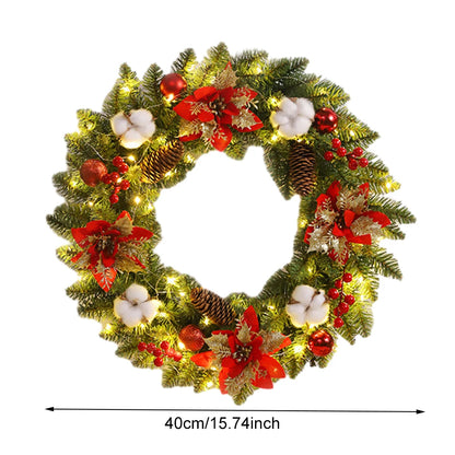 Christmas Hanging Decorations with Spruce Pine Cones Berry Ball 40CM Garland Decoration PVC Light Up for Wall Front Door Window