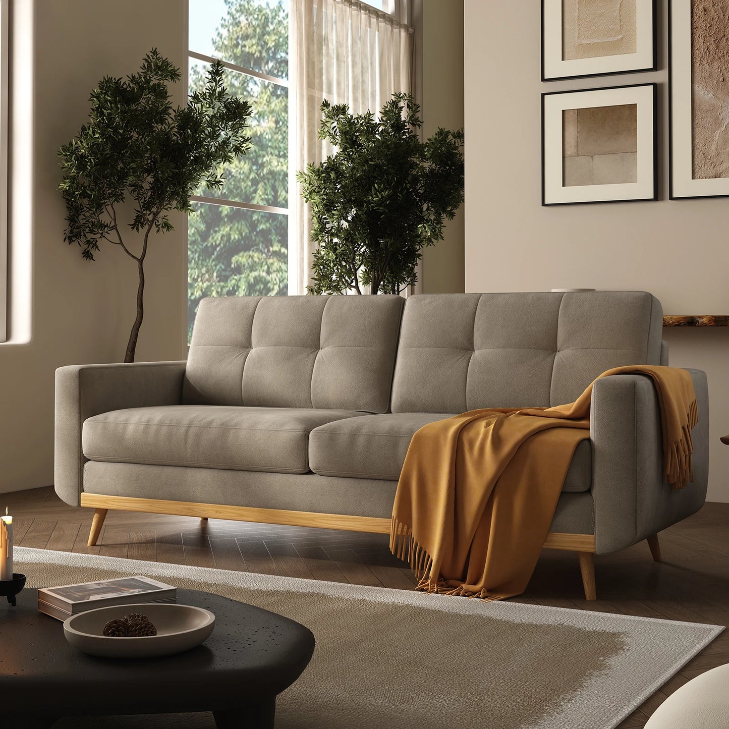 67.7-inch Mid-Century Modern Loveseat Sofa with Wooden Legs  for Living Room, Bedroom, or Office