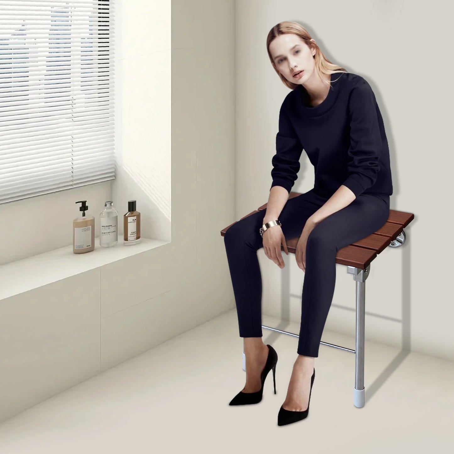 Wooden Wall Mounted Shower Chair, Folding Bathroom Shower Seat