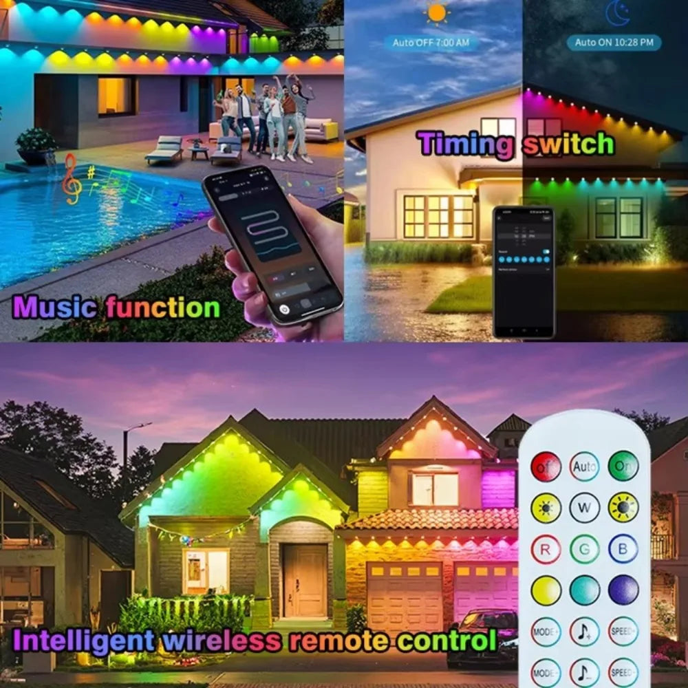 Smart Permanent Outdoor Lights Eaves Lights IP67 Waterproof Light String with App Remote Control Music Sync for House Roof Decor